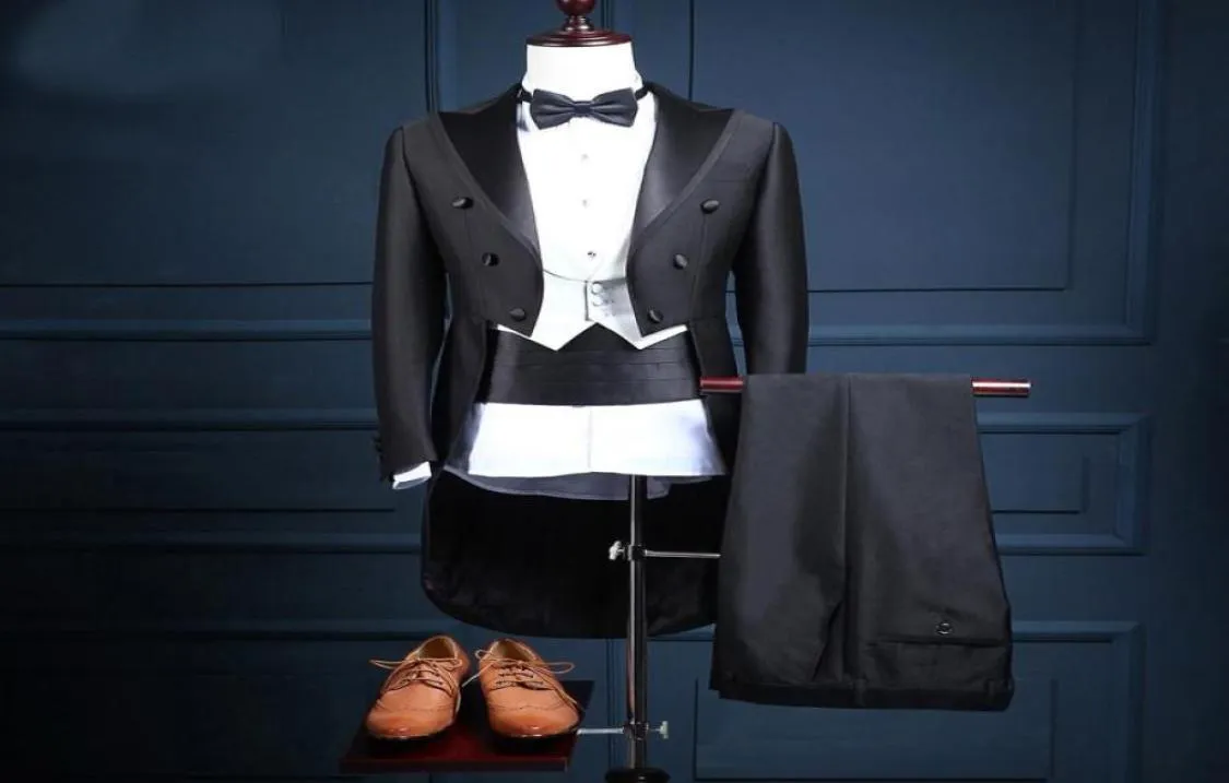 Manteau de queue d'homme pour le marié 3 pièces doubles à poitrine en noir et blanc pic pantalon personnalisé pantalon veste veste 1026491