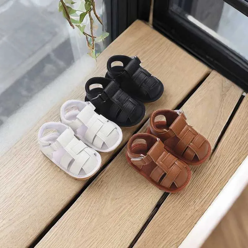 First Walkers 0-18 meter newborn baby shoes for boys and girls summer PU soft rubber sole anti slip first step walking sandals H240504