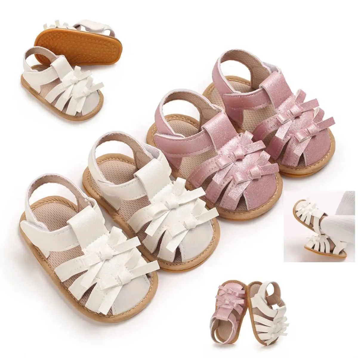 Erste Wanderer niedlich 0-1 Jahre alte Neugeborene Kinderbabys Schuhe Sommer Sandalen Casual Gummi Sole Anti Slip atmungsaktives Gehen H240504