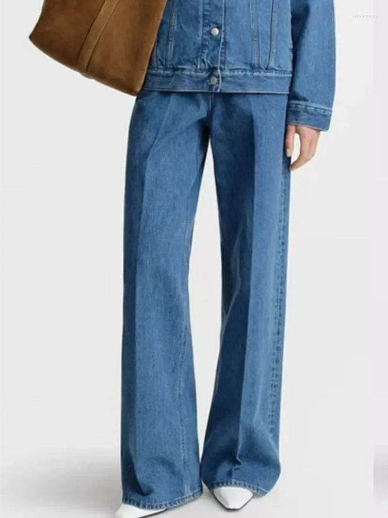 Jeans femininos Retro azul reto 2024 Spring Summer Summer Patchwork