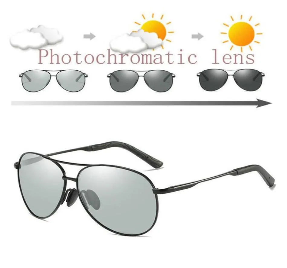Polarise Polaris Polaris Pochromic Sunglasses Piphes UV400 Mens Gun Metal Driving Fishing Sunglasses Lens Pilot Pilot Lunettes de soleil C199203916