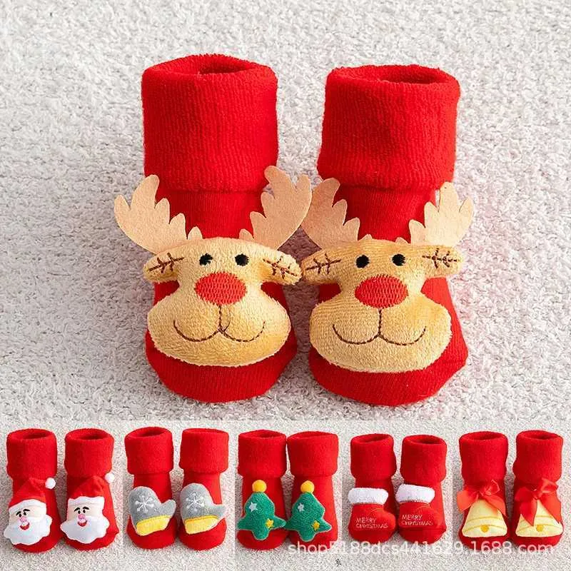 Детские носки детские носки для новорожденных девочек мальчики, детские, анти-скольжение, плюс густые теплые зимние зимние носки для детей 0-3y Y240504