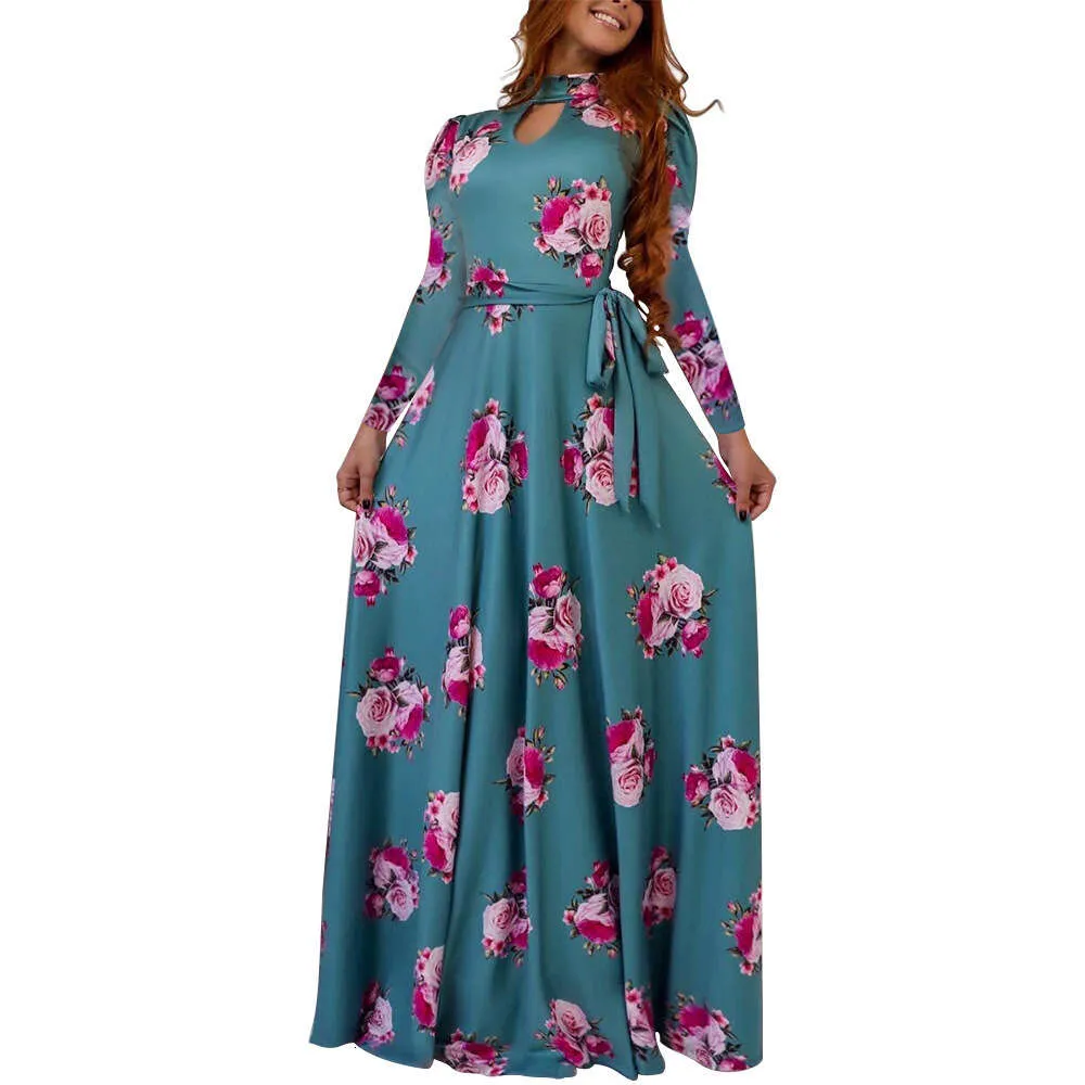 Designer Vêtements pour femmes Taille standard Fashiona Digital Imprimé grande robe swing pour robe à manches longues pour femmes robes maxi manches longues robes pour femmes zra7