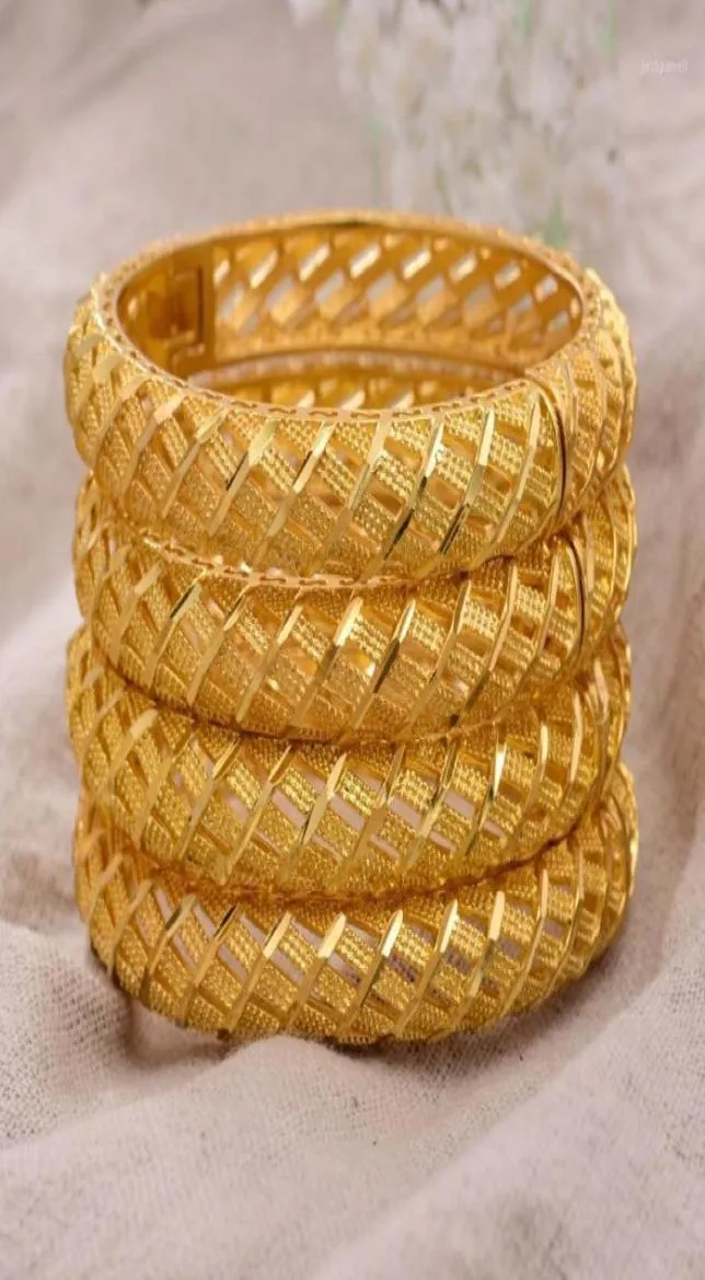 Annayoyo 4pclot 24K Dubai Indie Etiopian Gold Fill Kolor Bangles dla kobiet dziewczęta impreza biżuteria Banglesbracelet Gifts14574531