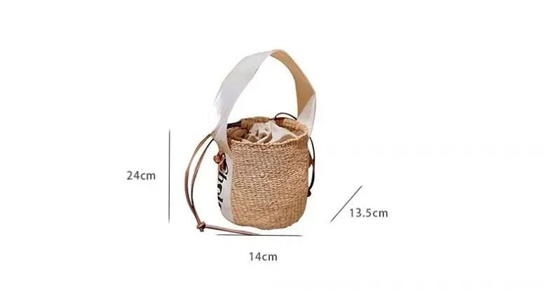 Fashion Women`s Straw Weave Bucket Bags Logo Letter Printing Designer Crossbody Bag Handbags