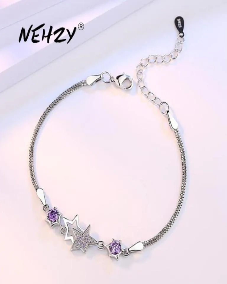 Nehzy 925 Joyería de plata esterlina pulsera de mujer de alta calidad Mujer retro de cinco puntos de color púrpura de 205 cm brazalete4459967