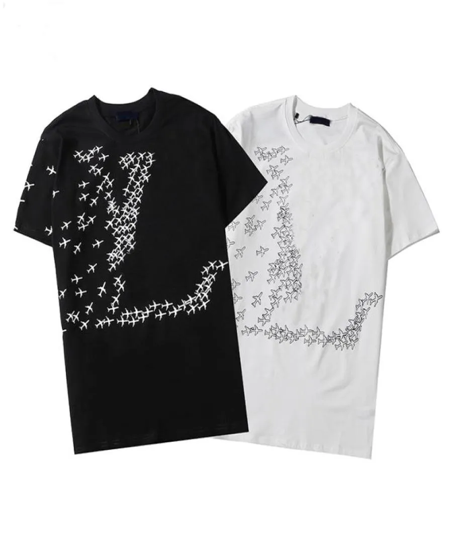2022 Hommes imprimés T-shirts Polos Designer Fragment Airplane Letter Imprimé Paris Clothes Mens Shirt Tag Loose Style Noir blanc4727687