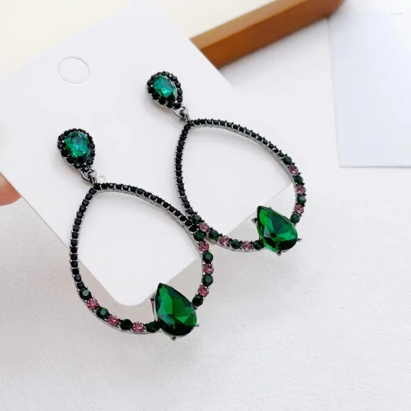 Dangle Earrings Green Rhinestone Waterdrop Long Drop For Women Large Earing Pendientes Luxury Jewelry Party Gifts