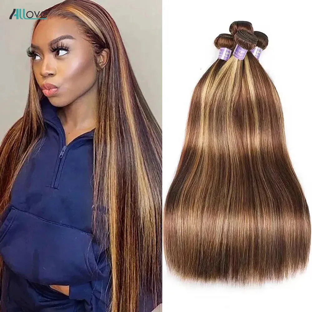 Allove 30 32 tum Highlight Bunds Human Hair Bone Straight Ombre Honey Blonde Brasilian Remy 240419