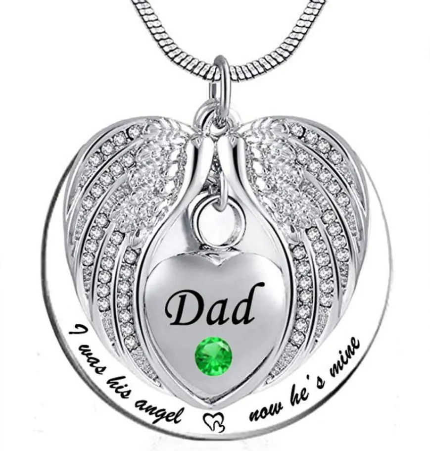 Unisex Angel Wing Wing Birthstone Memorial Keepsake Ashes Urn Anhänger Halskette 039i war früher sein Winkel HE039S MINE039 8125814