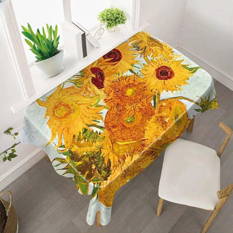 Table Cloth Summer Sky Theme Cover Light Luxury Oil Painting Sunflower Printed Room Decor Dining