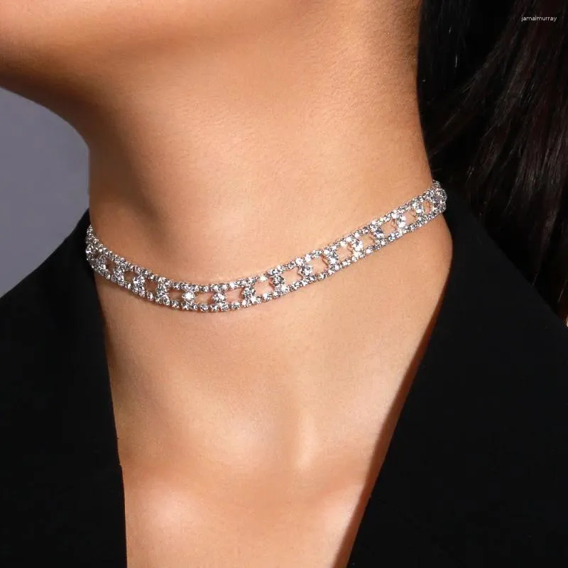 Cheker Stonefans Cadeia de strass de duas camadas dupla para mulheres jóias de colar de colar de clavículas de moda