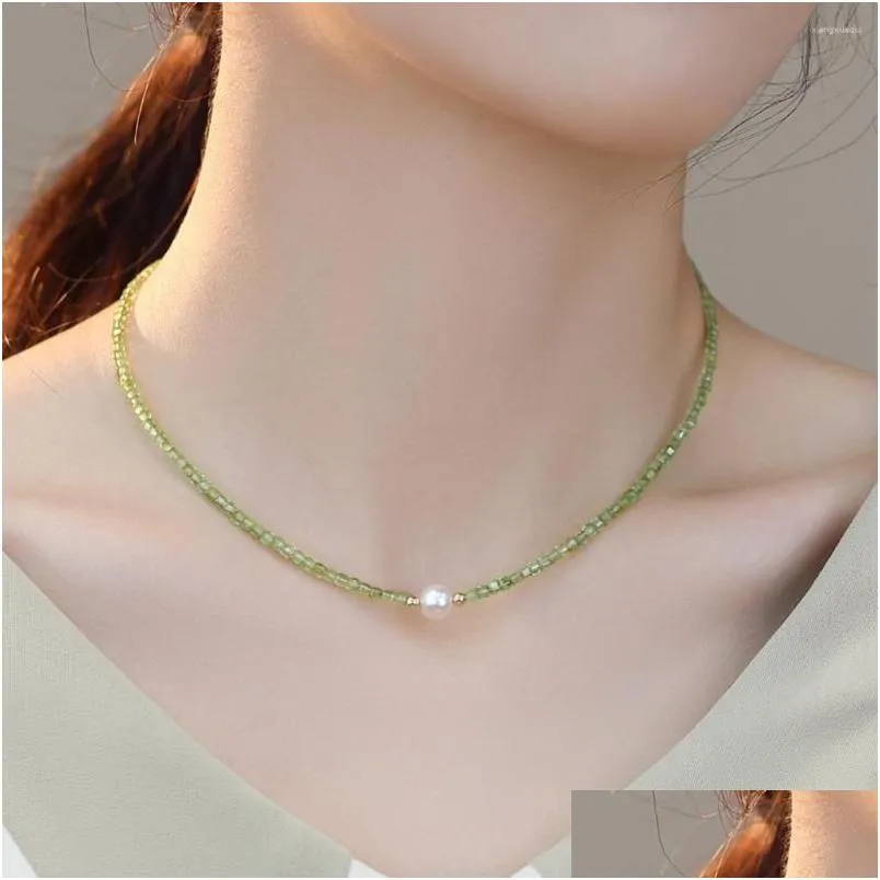 Autres pendentifs lii ji réel gemmstone péridot perle perle collier août naissance 14K or rempli femmes bijoux gouttes de gouttes de gouttes collier dho8q