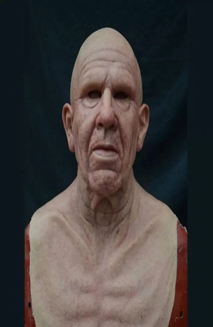 Wig Old Man Mask Halloween Full Latex Face effrayant Heaear Horreur pour le jeu Cosplay Prom accessoires New X08037286227
