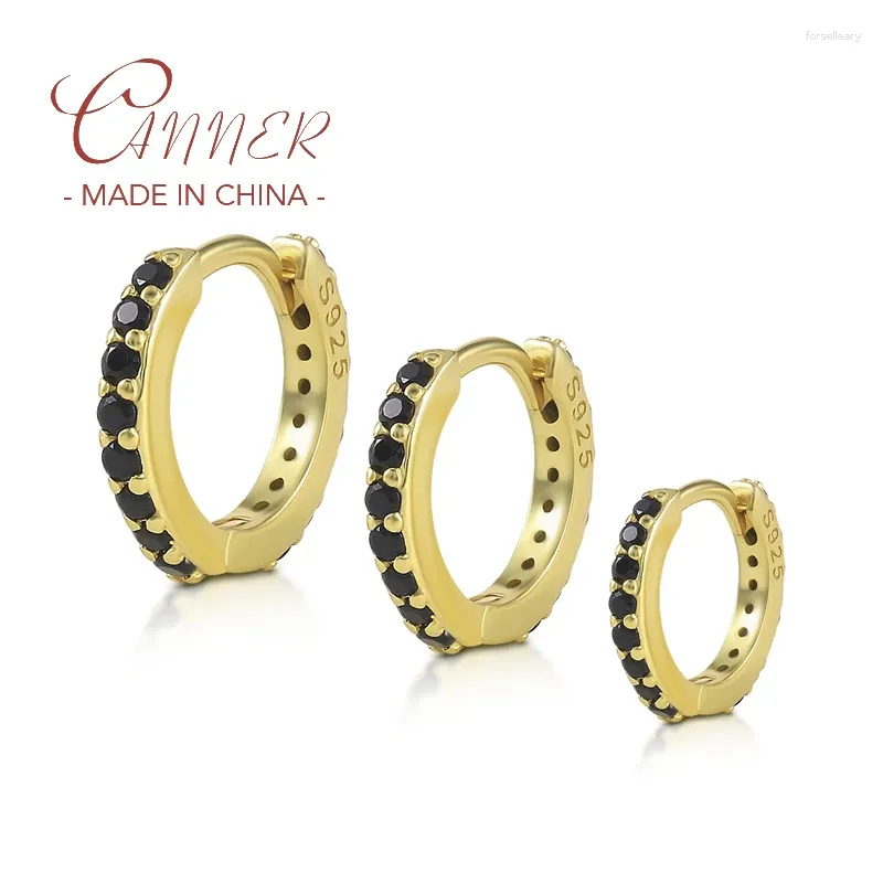 Hoop Ohrringe Canner 3pcs Circle Set S925 Sterling Silber weiß schwarzer Steinohrring für Frauen Knorpel Pendientes Fein Schmuck