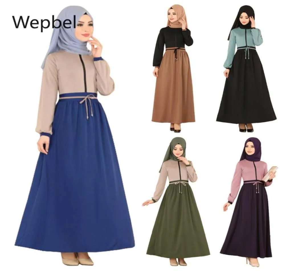 WEPBEL Fashion Women Muslim Abaya Patchwork Ethnic Dresses Arab Malay Clothing Slim Fit Long Sleeve High Waist Robe Kimono3768765