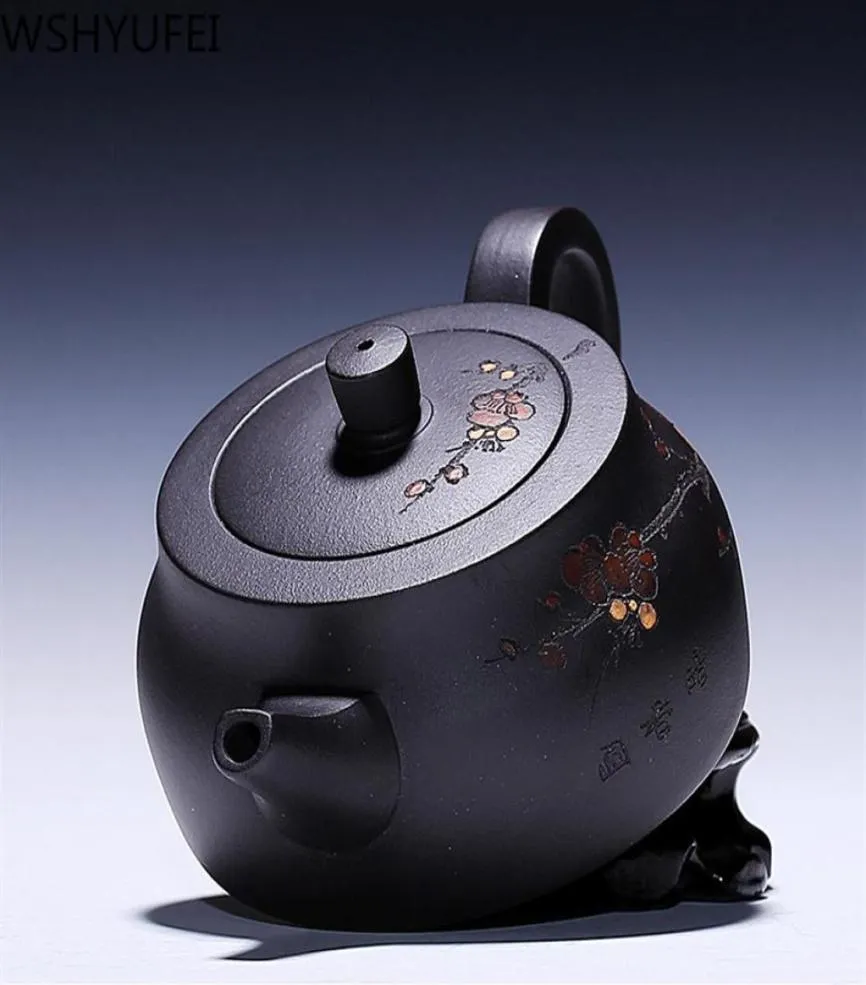 Аутентичный новый чайный чайный фиолетовый глиняный чайный чайный чайник сырой руды черная грязь индивидуальная мастерская бутик -бутик китайского чая 260ml225h7274909
