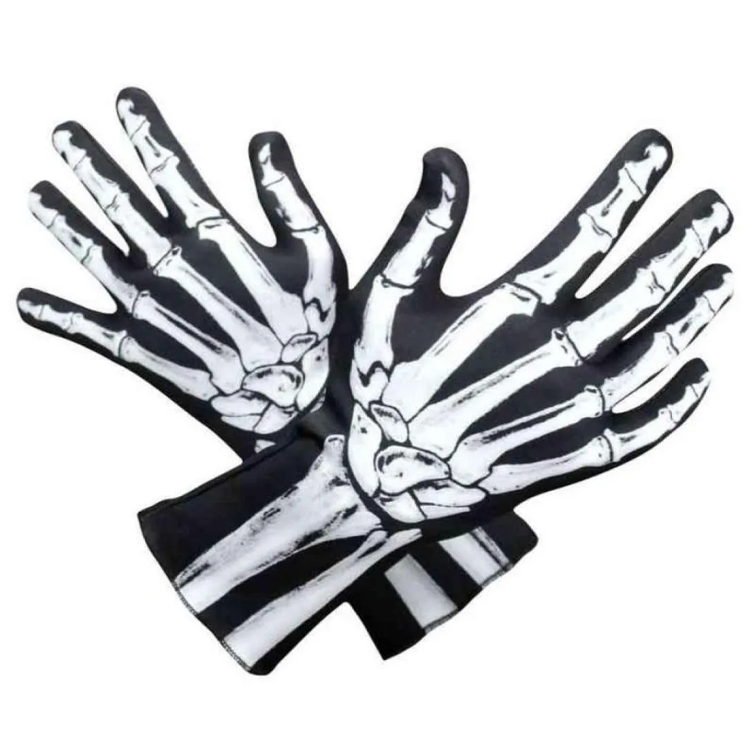 Szblazse Brand New Halloween Masquerade Szkieletowe rękawiczki Ghost Bone Reaper Print Cosplay Pełne palec Rękawiczki Skull Opera Rękawiczki T22085432420