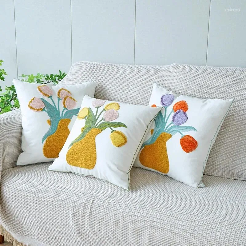 Pillow Sleek Embroidered Pillowcase Bouquet Living Room Sofa Cover Pillowcover