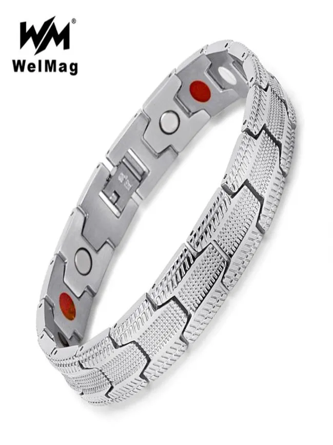 Bracelet de mode Welmag Men Magnétique Bio Energy en acier inoxydable large bracelets en argent