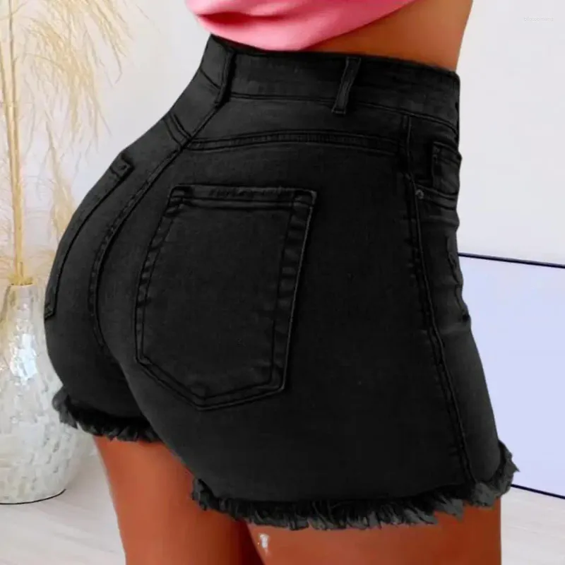 Women's Shorts Women Buttoned Retro Distressed High Waist With Butt-lifted Design Side Pockets Slim Fit For Casual Club