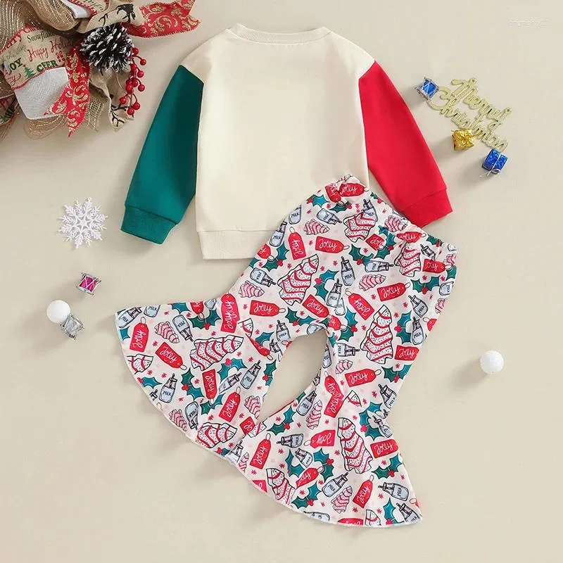 Ensemble de vêtements pour enfants enfants pour enfants bébé filles de Noël à manches longues patchworks pantalons évasés