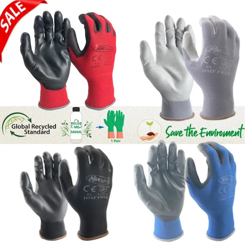 Gants 24 pièces / 12 paires de travail professionnel gants de protection des hommes constructions femmes jardin gant de course en nylon rouge en nylon rouge