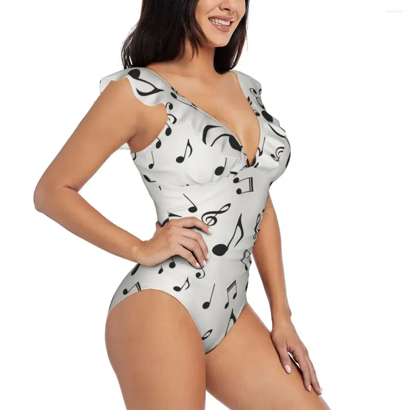 Frauen Badebekleidung Sexy One Piece Badeanzug 2024 Frauen Musicalnoten gekräuselt Monokini weiblicher Body -Girl -Strand Badeanzug