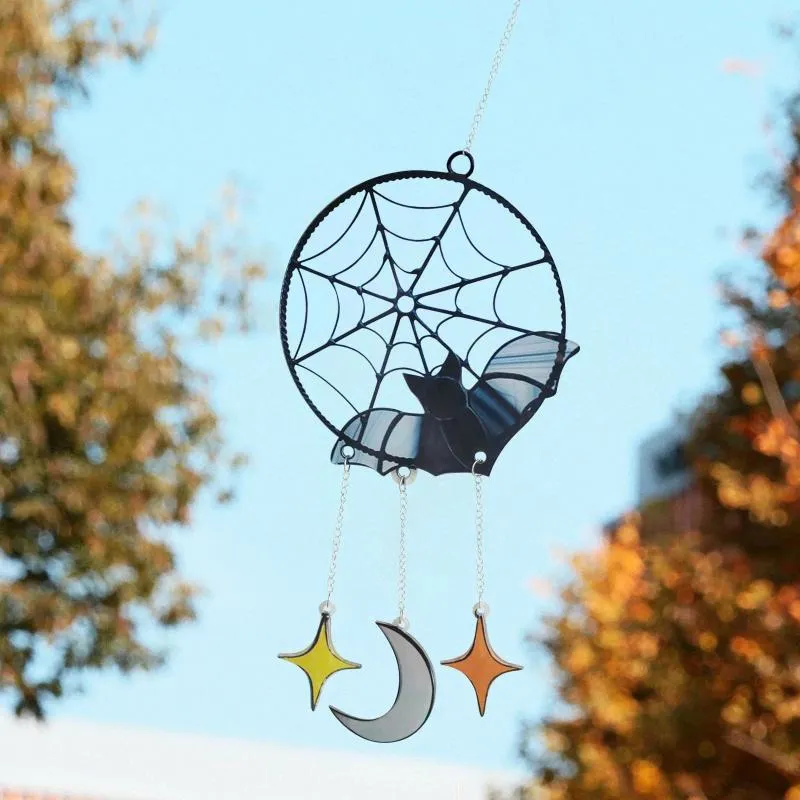 Figurine decorative Bat Moon Star sospeso sospeso per esterni Ornant Decorazioni di carta di nuovo Famme di vetro per macchie