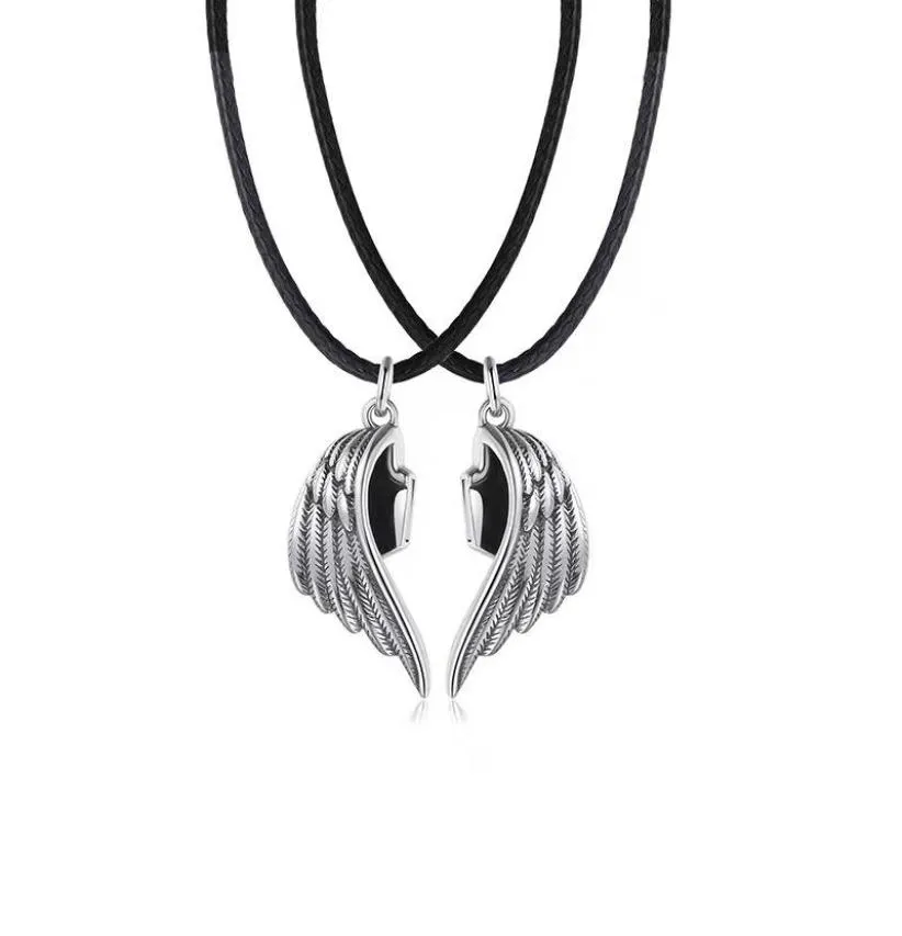 Подвесные ожерелья панк -магниты привлекают кожаную веревочную цепь Ангел Демон Ожерелье для паров любовников.