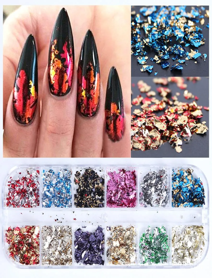 Sparkly Foil nagels pailletten onregelmatige aluminium goud rood zomerontwerp set nagel glitter vlokken gel diy manicure accessoires5532215