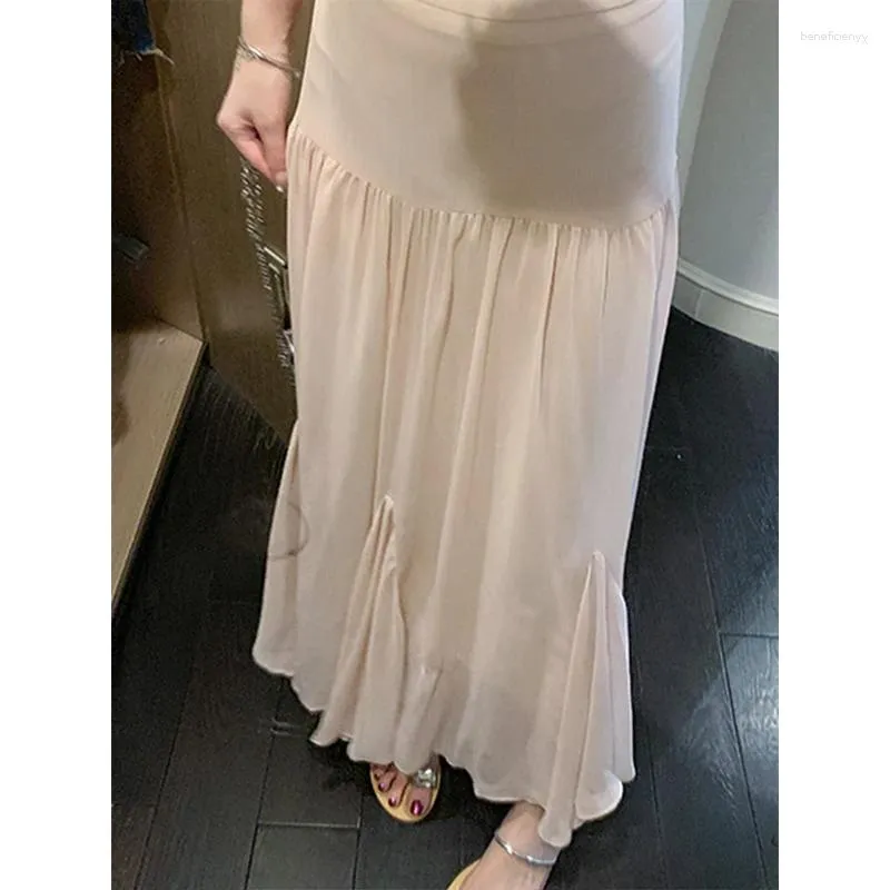 Signe Alien Kitty Solid Chiffon Long Women Gentle Slim Daily Summer Office indossa una signora minimalista sciolta elegante casual