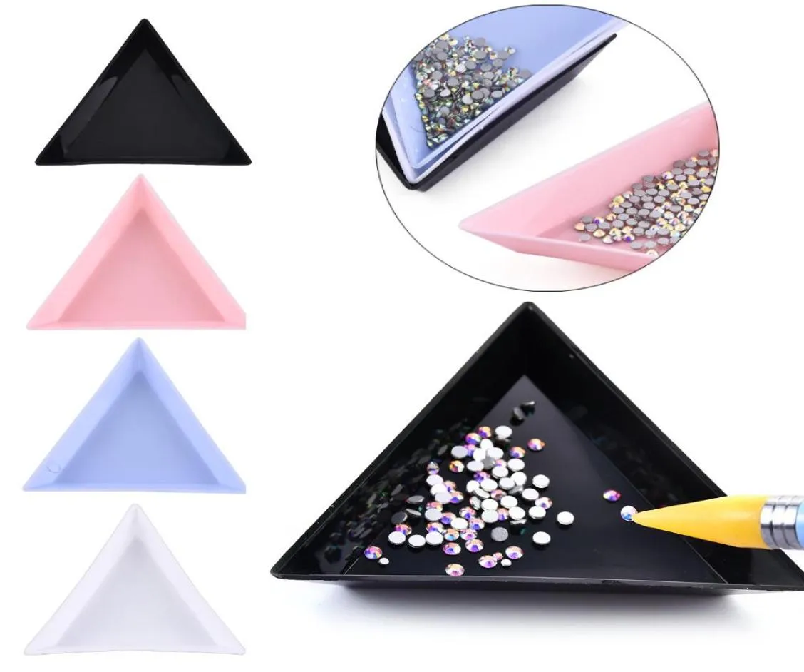Triangle Plastic Rhinestone Nail Art Storage Box Plate Tray Holder Container Jewelry Glitter Cup DIY Decoration Dotting Tool5952217