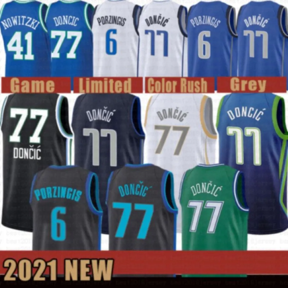 2021 Nova camisa de basquete Luka 77 DONCIC Mens Kristaps 6 Porzingis Mesh Retro Dirk 41 Nowitzki Juventude Crianças Amarelo 318k