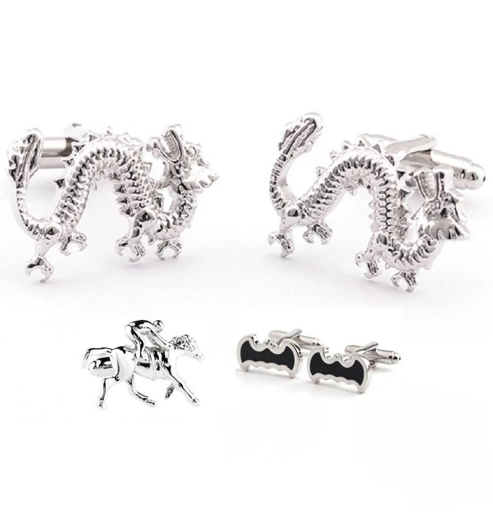 Men039s Cufflink Animal Cuff Links Silver Fashion Cufflink Dragon Horse Botton for Menアクセサリーカフボタン5Pairl6373905