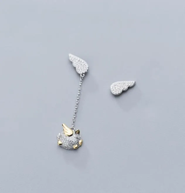 MloveAcc Genuine 925 Sterling Feather Fairy Wings Flying Pig Stud Earrings for Women Fashion Silver Jewelry1900080