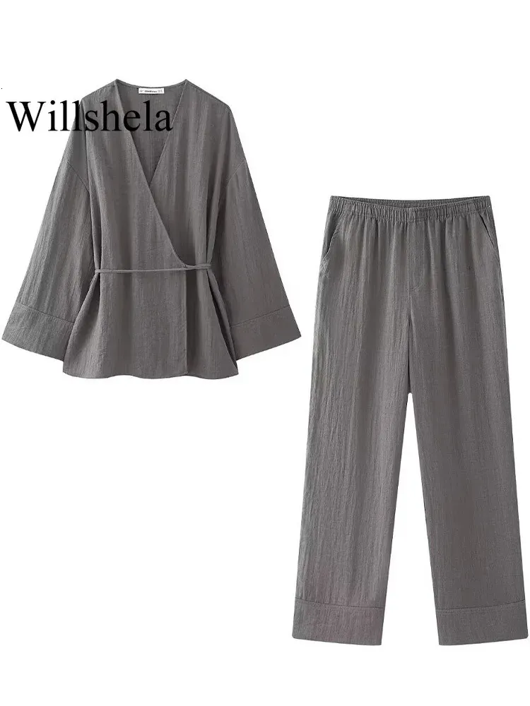 Willshela Women Fashion Fashion Двух кусочков серого кружева.