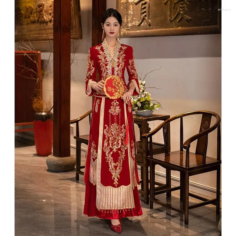 Fashion de vêtements ethniques Xiuhe Bride 2024 Mariage Toast Vêtements Hanfu Chinois tradition