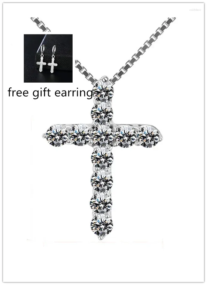 Pendant Necklaces Fashion Silver Plated Female Cross Crystal Box Chain Charms And Earrings Shiny Zirconia Choker Jewelry Gifts For Women