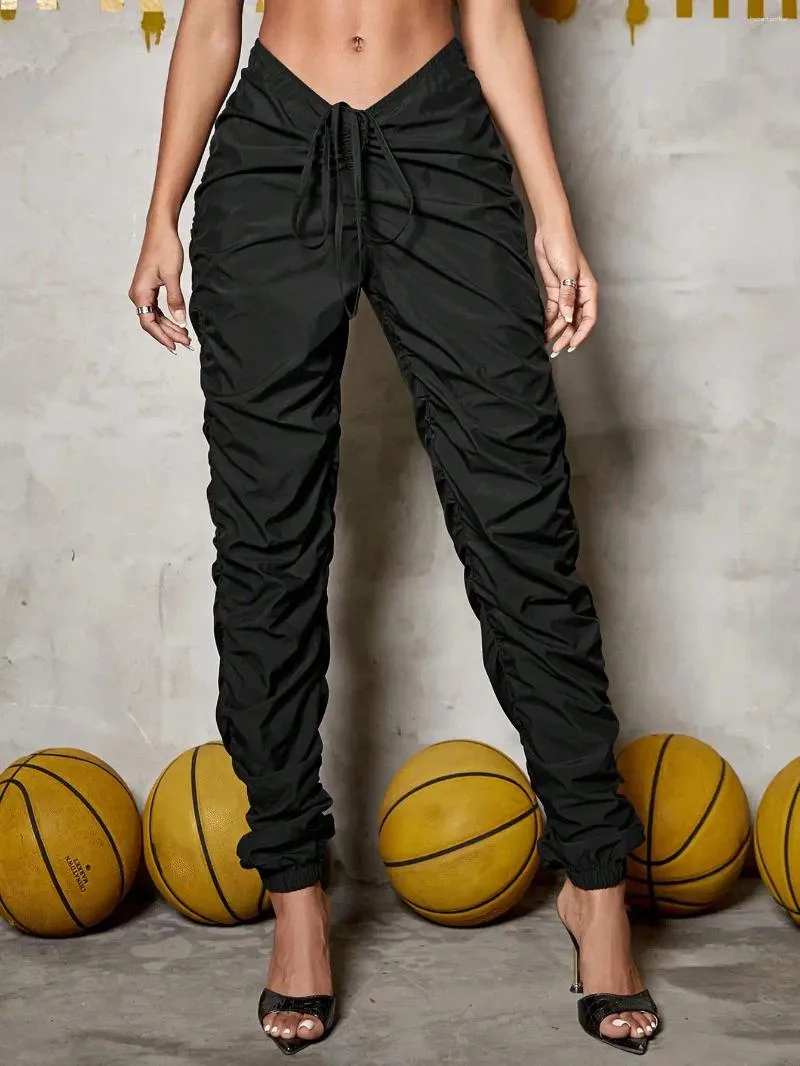 Damesbroek 2024 mode vrouwen chique ruched v trekkoord taille lading pant street vrouwelijke stevige hiphop taps toelopende broek