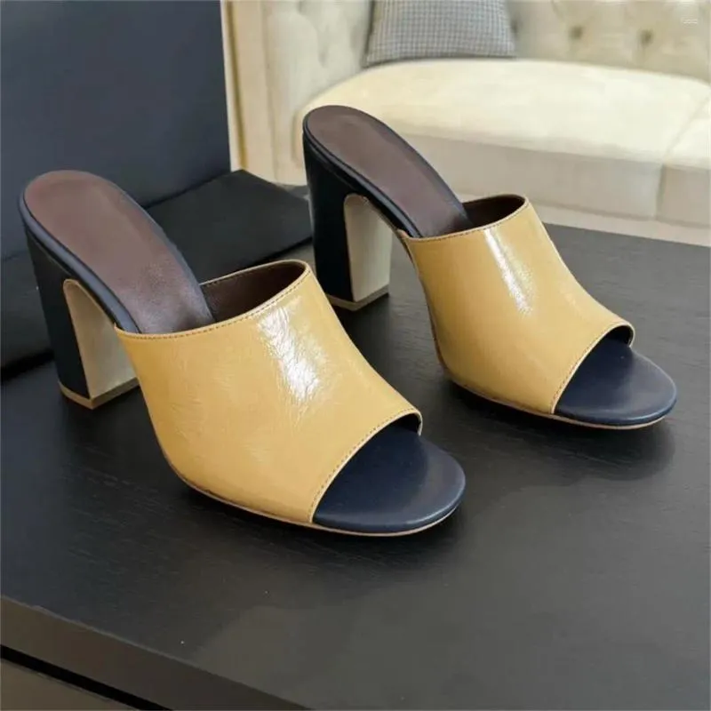 Slippare 2024 Summer Fashion Round Toe Women Sexy High Heels CONCISE LEATHER ZAPATOS DE MUJER STORLEK 35-40