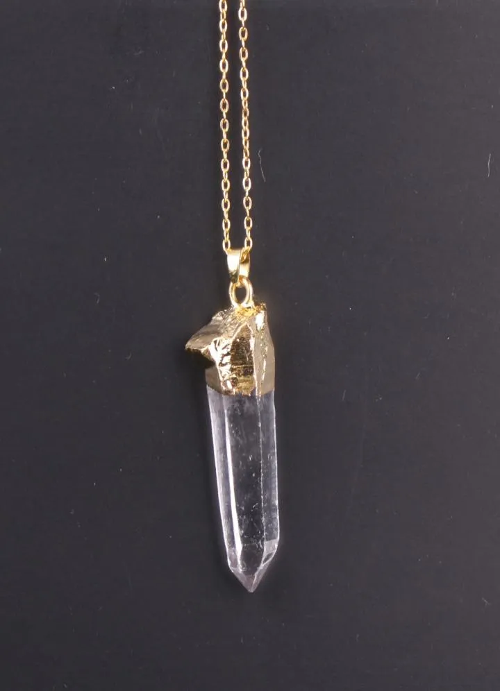 Goldcolor Druzy Kamień Kamień Clear White Crystal Point Wisiant Naszyjnik Kryształowy Kwarc Naszyjnik 3892261