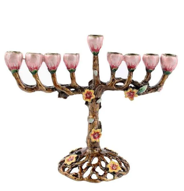 9 Branch Hanukkah Menorah Candle Holders Tree of Flowers Antique Candlestick Holder H220419258n8052976