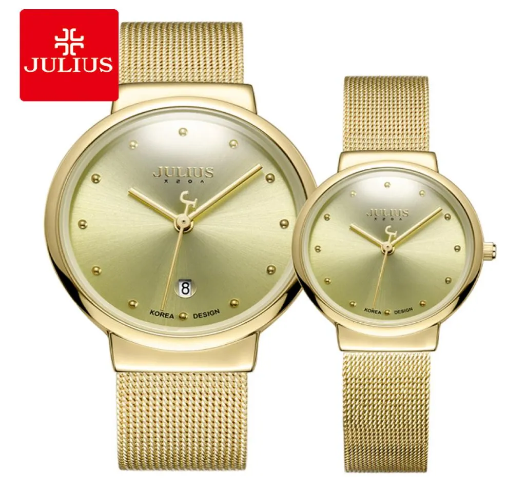 Julius Ja426 Parälskare Guld Silver Black Mesh Rostfritt stål kvarts Analog vattentät avslappnad klocka Fashion Wristwatch Gift3346252