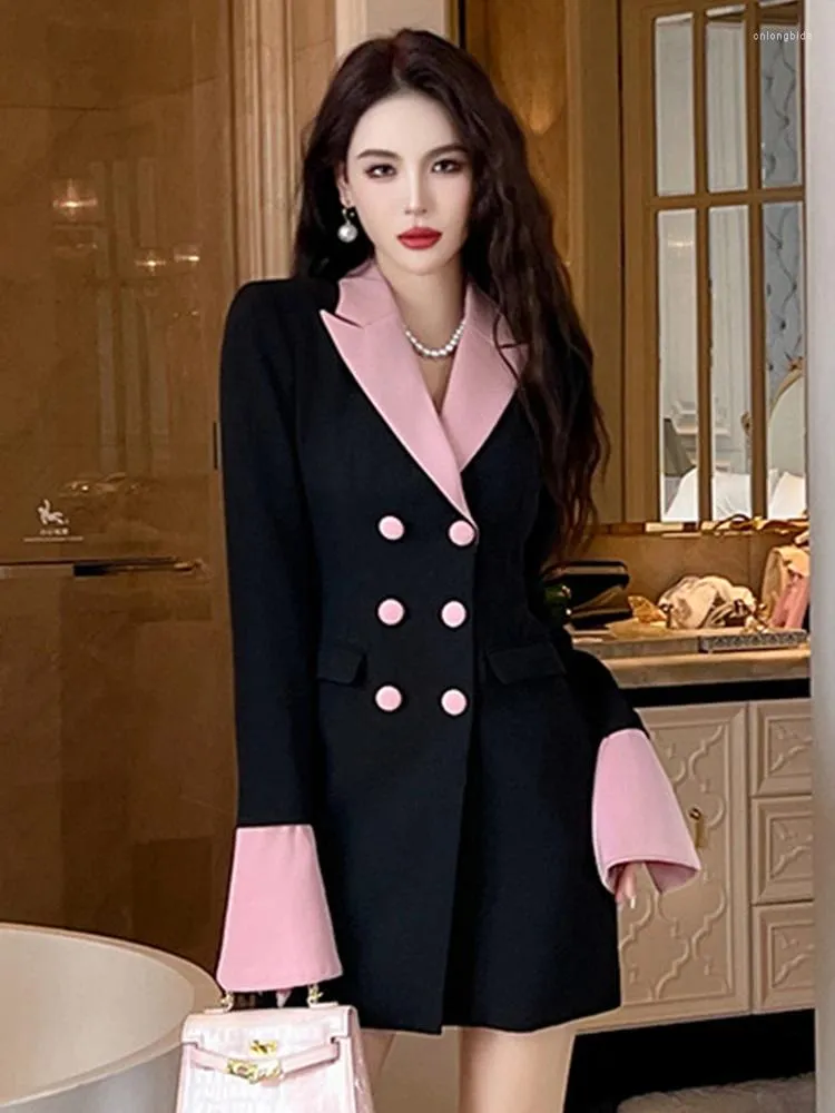 Casual Blazer Pink Boutique Blazer Dress Chic Long Sleeve Wrap Hip