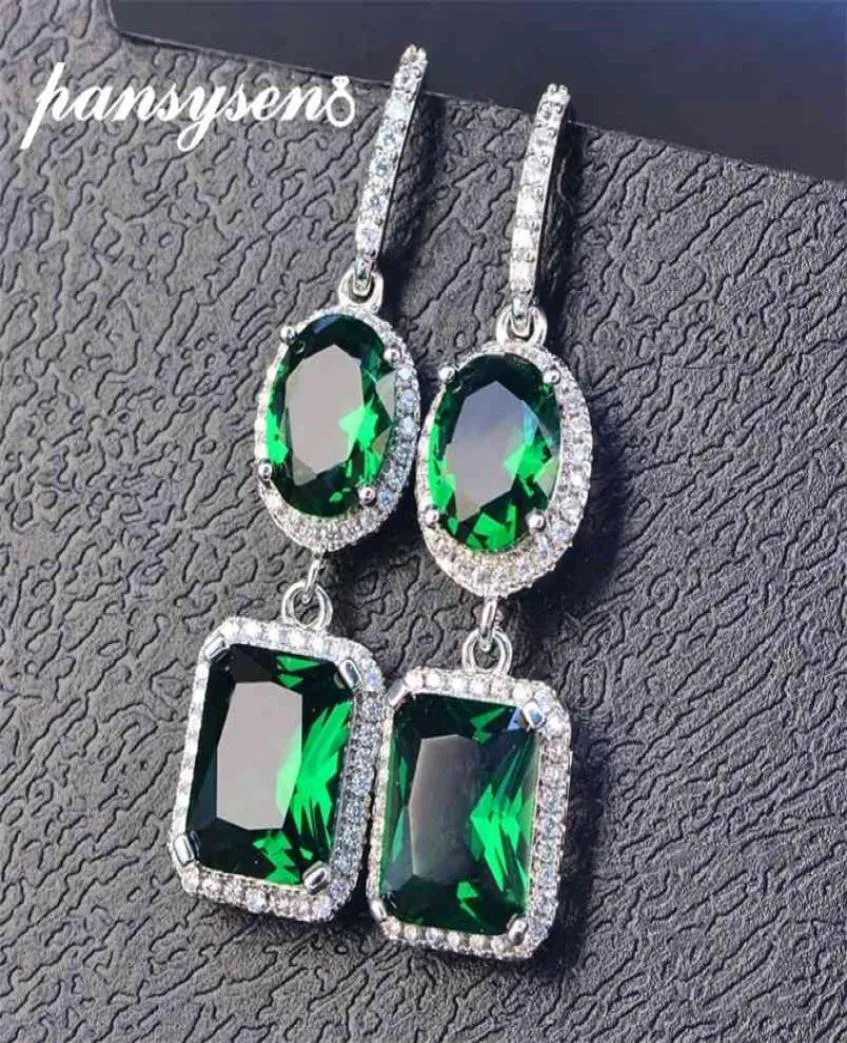 Pansysen 100 925 Sterling Silver Esmerald Sapphire Gemstone Pendientes para mujeres para mujeres Fiesta Joya Fina Boteo 210625929013
