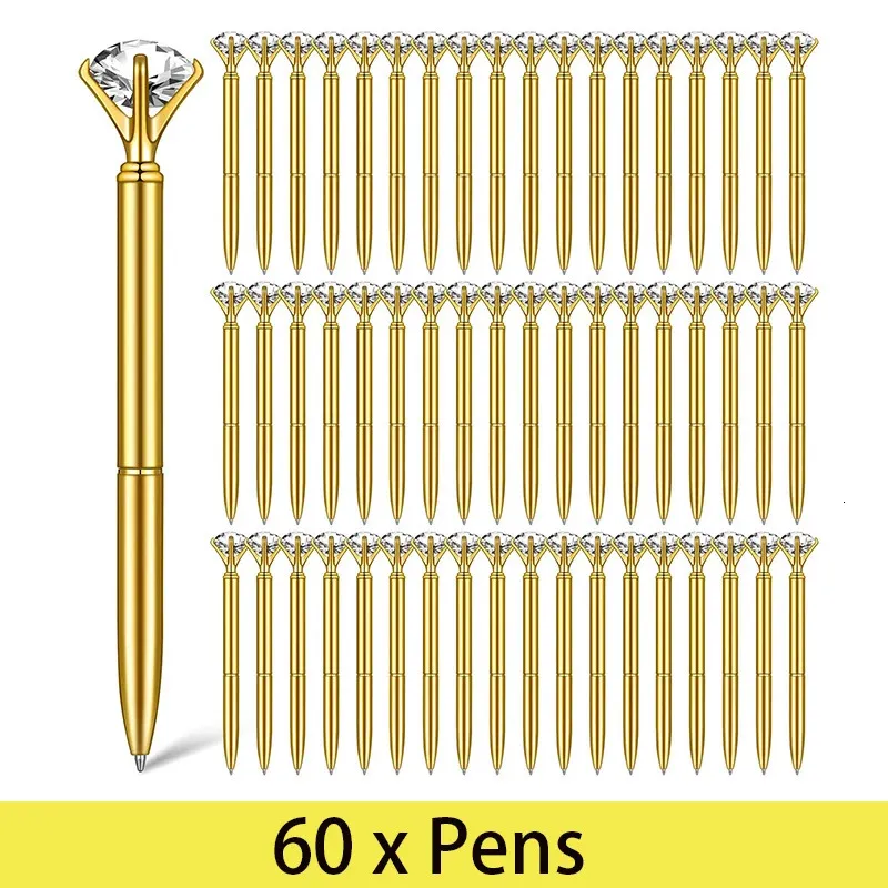 Pensas de oro de diamante de 60 piezas de oro bolígrafos de oro para mujeres con diamante en la parte superior decoración de la oficina para mujeres bolsas de metal bolsas de diamante 240430