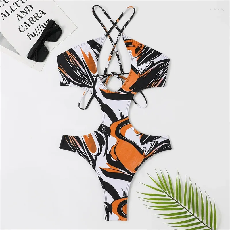 Dames badmode vrouwen één stuk micro driehoek verband bikini bikinis zomer print strand zwempak vrouwelijke dames vakantie