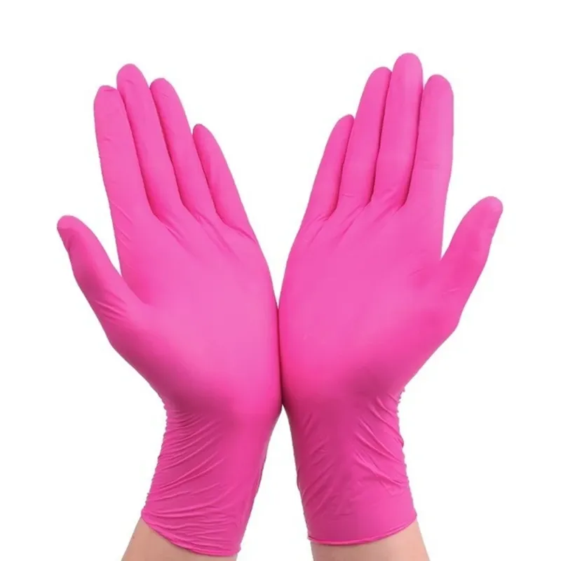 Handschoenen roze handschoenen wegwerp nitril poedervrij rubber voor latex handschoenen voedsel keuken huishouden kookreiniging paars zwart 100pcak
