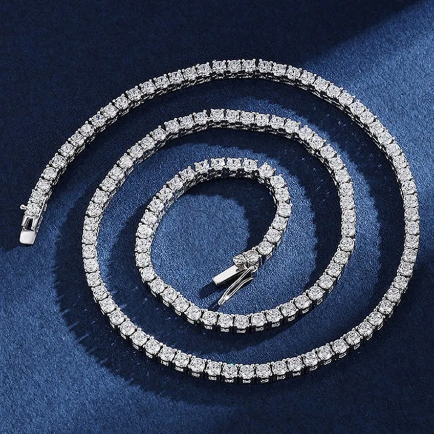 Hip Hop Tennis Necklace 4mm skapade Moissanite Gemstone Unisex Basic Tennis Chain Halsband Fina smycken grossist 260p